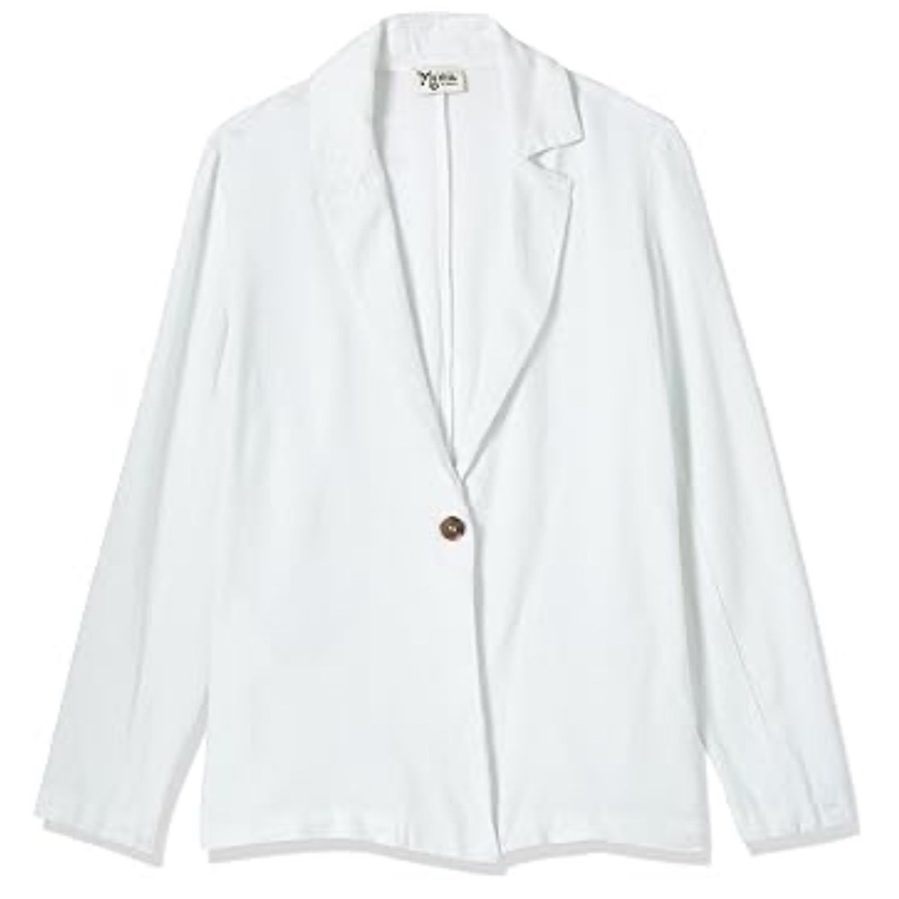 Show Me Your Mumu Womens White Linen Blend Single Button Blazer Large